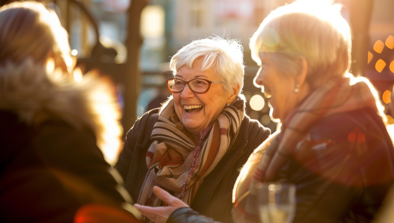 ai generated, woman, senior, family, people, chat, nursing home, elderly association, smile, grandmother, love, mother, generations, elderly, grandparent, happiness, fun